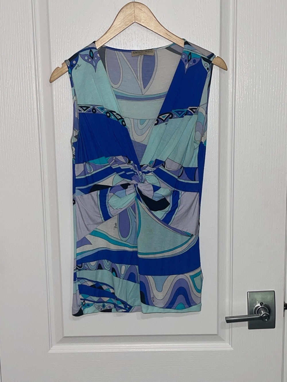 EMILIO PUCCI Swirl Print Cross Front Deep V Stretch Cotton Tank $1,940 40 US 10 - Picture 3 of 13